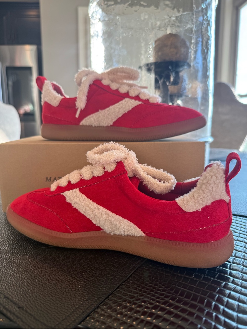 Women’s Red Sherpa-Trim Sneakers